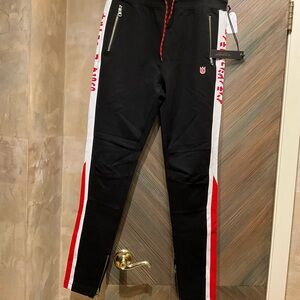 Cult of Individuality Black Joggers with Red and White Stripes